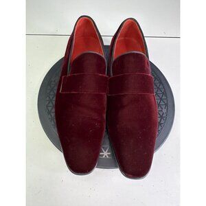 BOSS Hugo Boss Ruby Red Silk Velvet Formal Slip On Loafers Italy Mens Size 9.5
